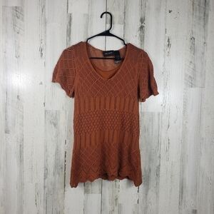 axcess rusty brown knit shirt with attached tank top women's size medium